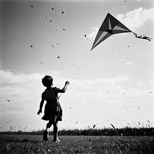 Child Flying Kite in Vintage Style