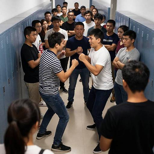 Intense Fistfight in a Busy Hallway