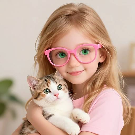 Smiling Girl Holding Sweet Kitten