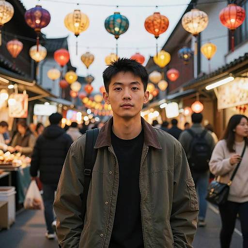 Asian Man in Vibrant Urban Market