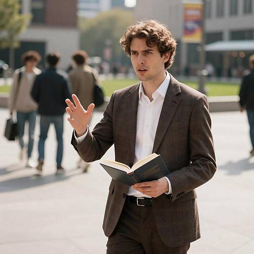 Man in Plaid Suit with Intense Expression