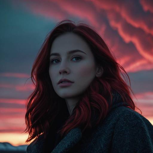 Woman with Crimson Sunset Background