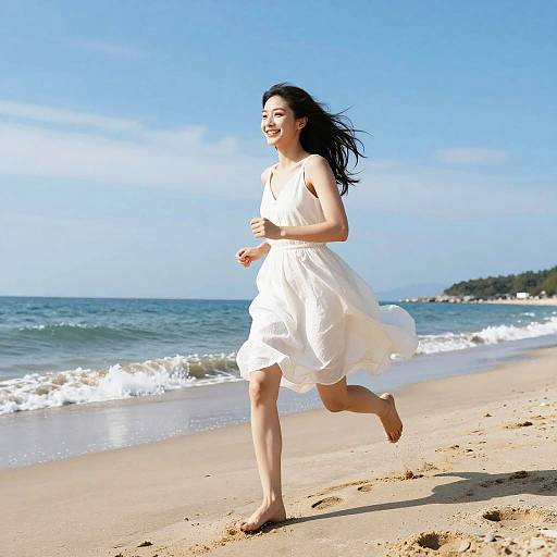 Woman Running on Beach Shore