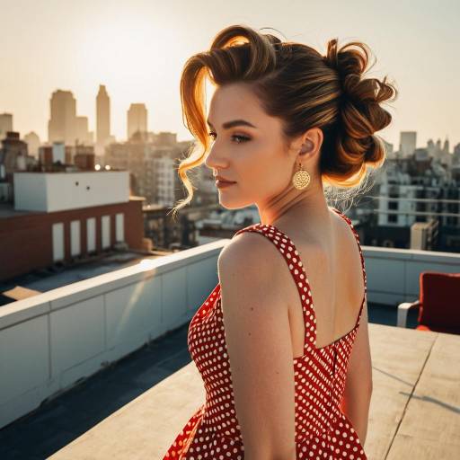 Fashion Model with Pin-Up Updo Hairstyle on Rooftop