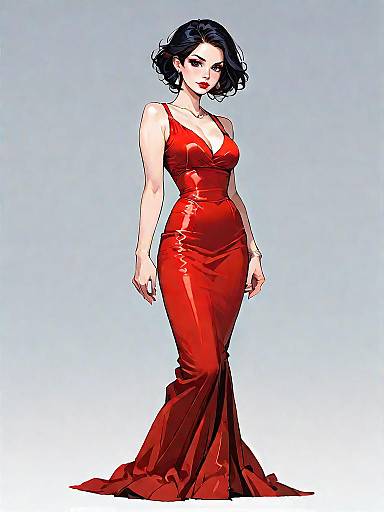 Elegant Woman in Red Evening Gown