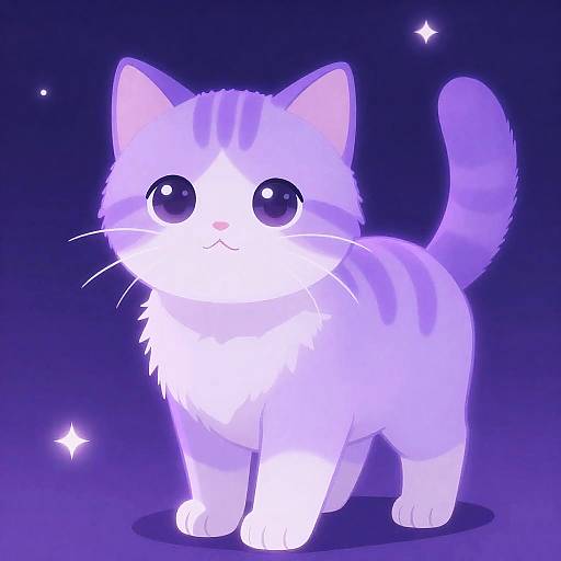 Ethereal Glowing Purple Anime Kitten