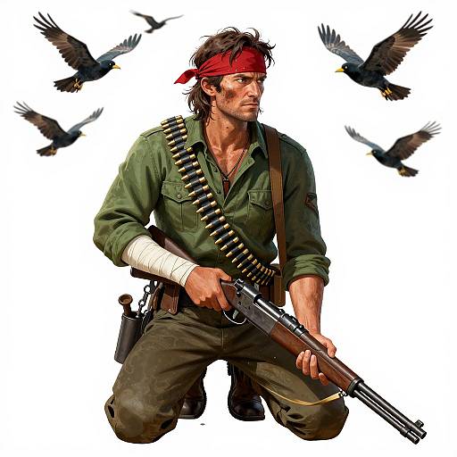 Rugged Man with Rifle and Bandana
