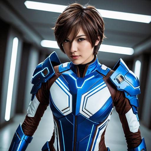 Woman in Blue High-Tech Cosplay Suit