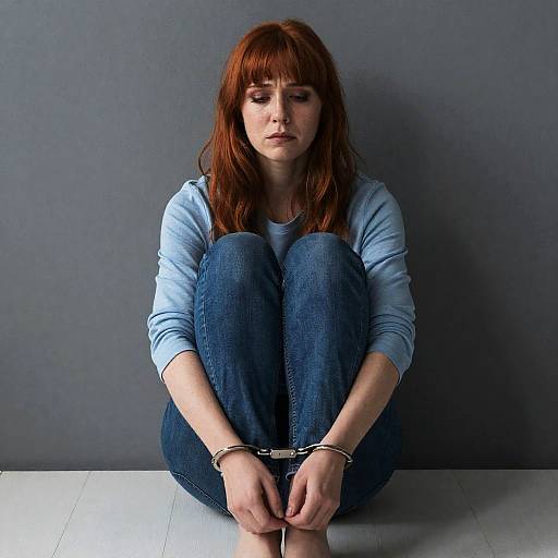 Melancholic Portrait of a Handcuffed Woman