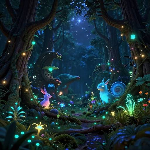 Whimsical Bioluminescent Forest Scene