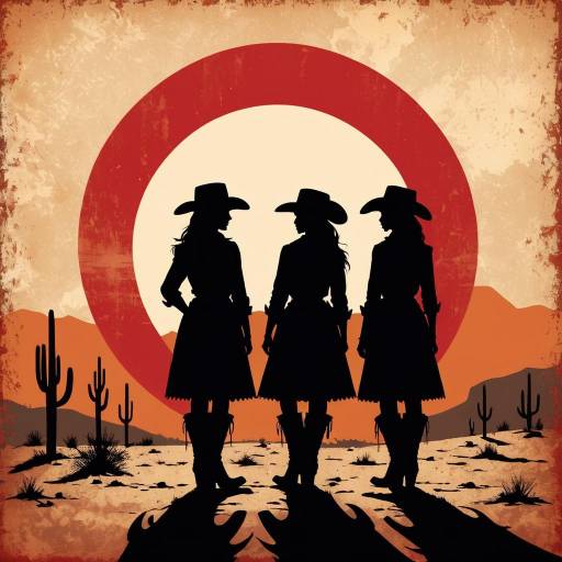 Vintage Western Cowgirls Silhouette Art