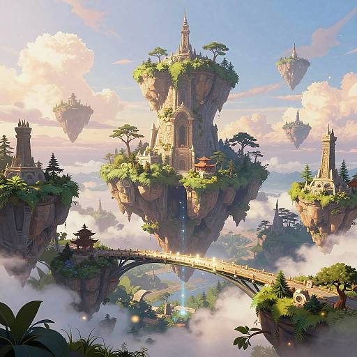 Fantasy Floating Islands with Ancient Ruins