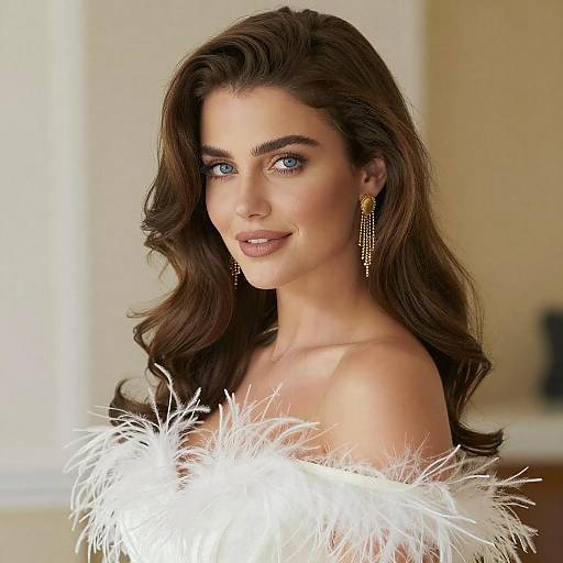 Elegant Woman in Feathered Top