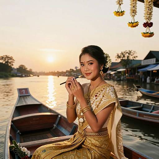 Alluring Thai Bride at Riverside Sunrise