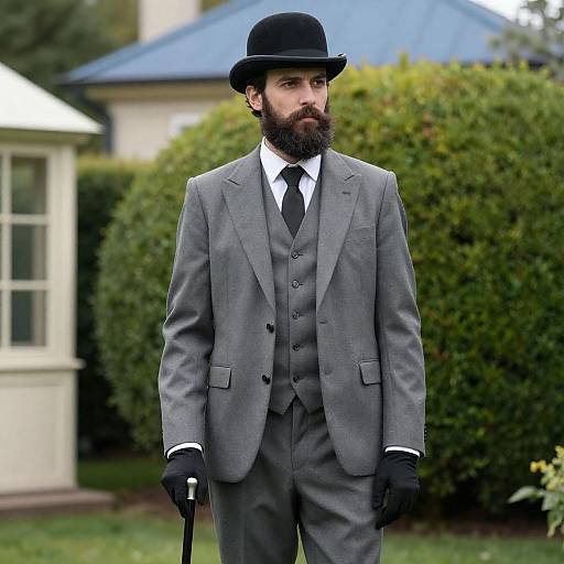 Bearded Gentleman in Bowler Hat Garden