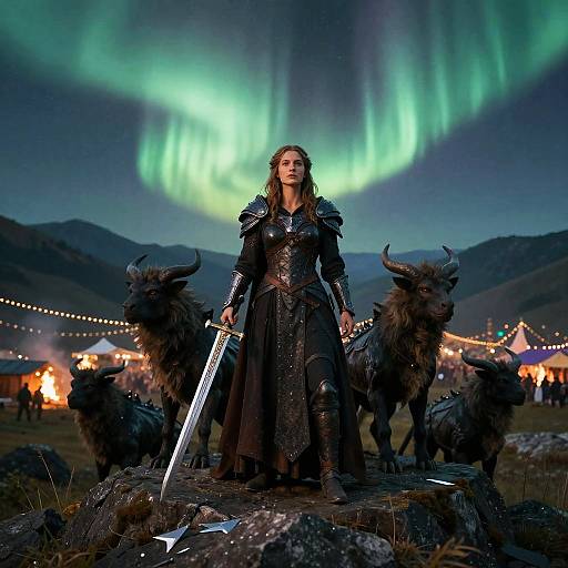 Warrior Goddess Brigid under Northern Lights