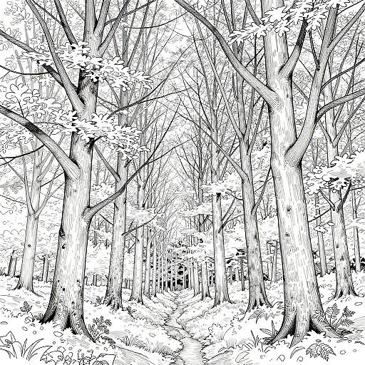 Detailed Forest Landscape Lineart