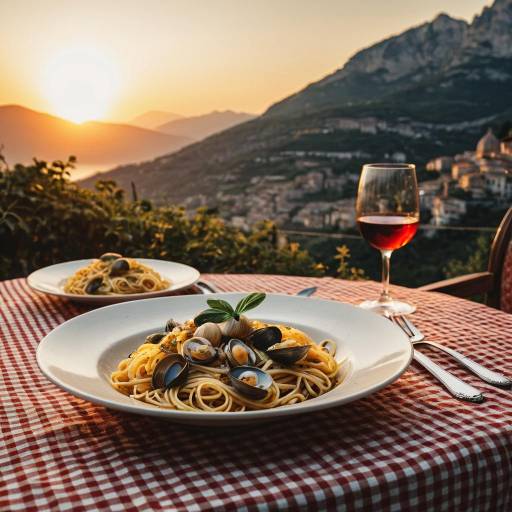 Spaghetti alle Vongole with Sunset Mountain View