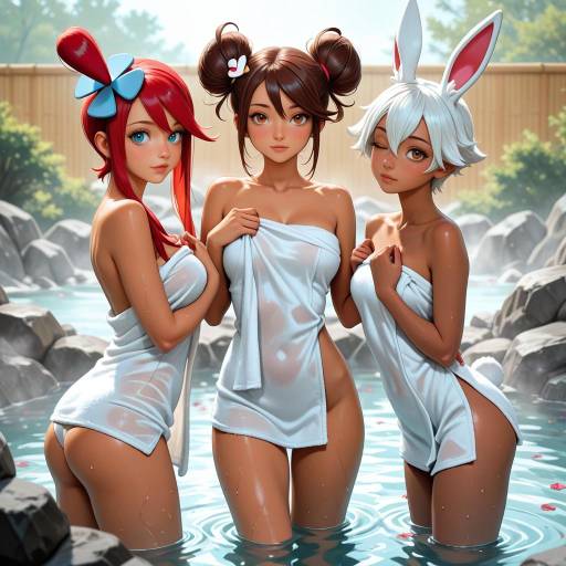 Girls in Onsen with Unique Features