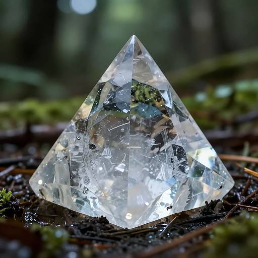Translucent Crystalline Pyramid in Forest
