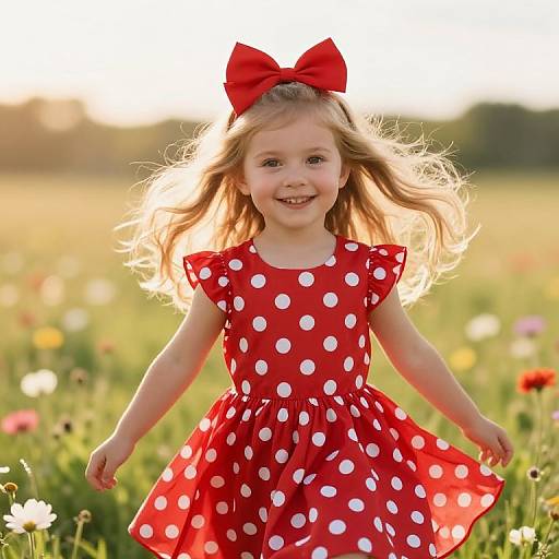 Cheerful Girl in Polka Dot Dress
