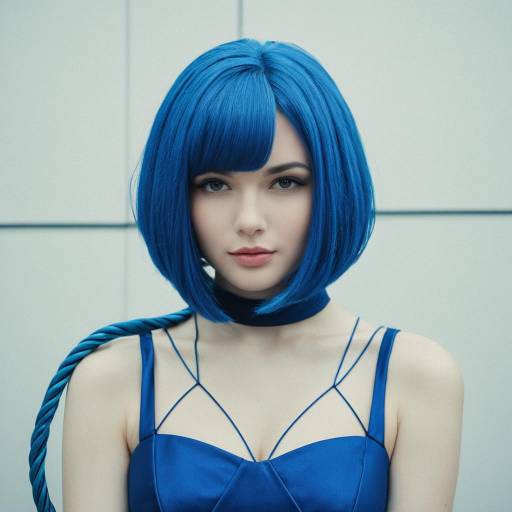 Elegant Blue Bob Hair Cosplay Costume Design