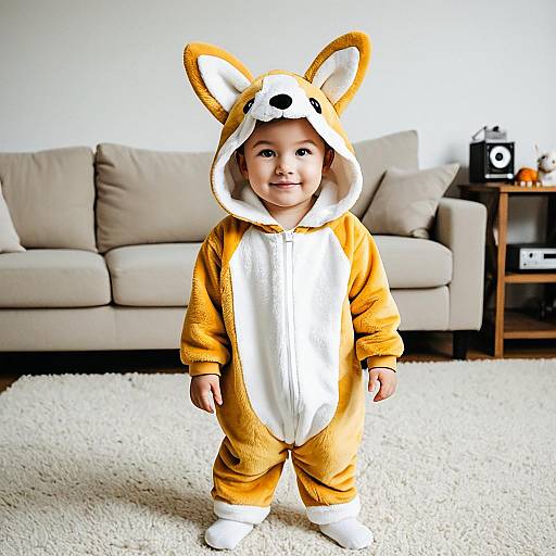 Toddler in Plush Corgi Costume