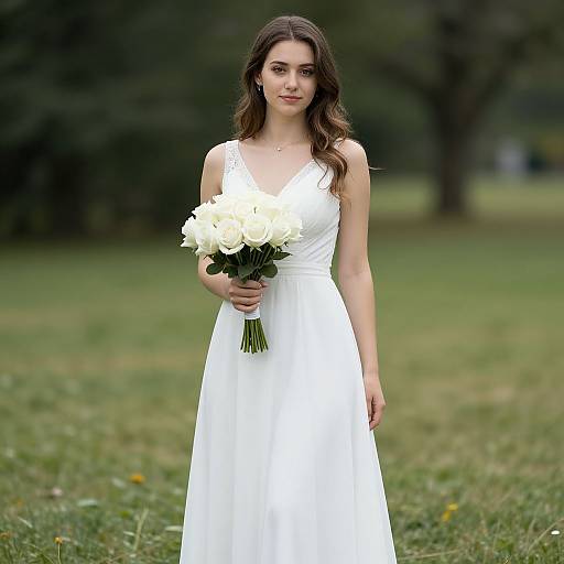 Realistic Tea-Length Wedding Dress Portrait