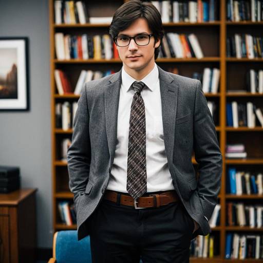 Young man in suit standing in library