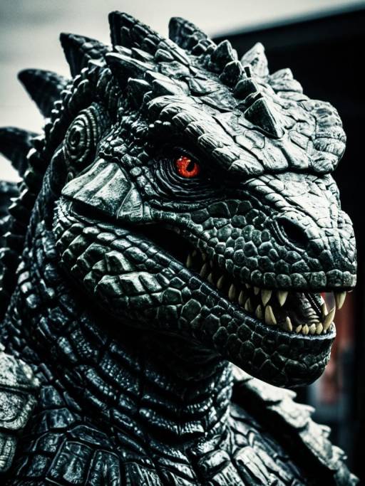 Close-Up of Man in Godzilla Costume
