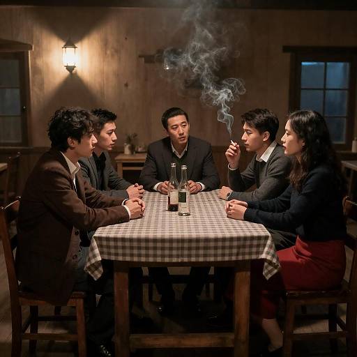 Intense Conversation in Rustic Ambiance