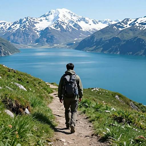 Solitary Hiker in Mountain Wilderness