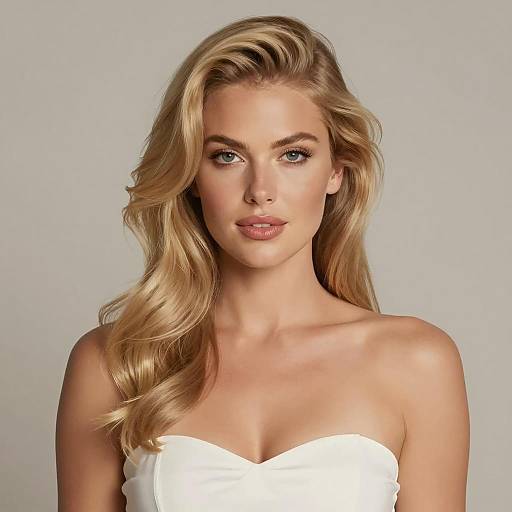 Portrait of Blonde Woman in White Strapless Top