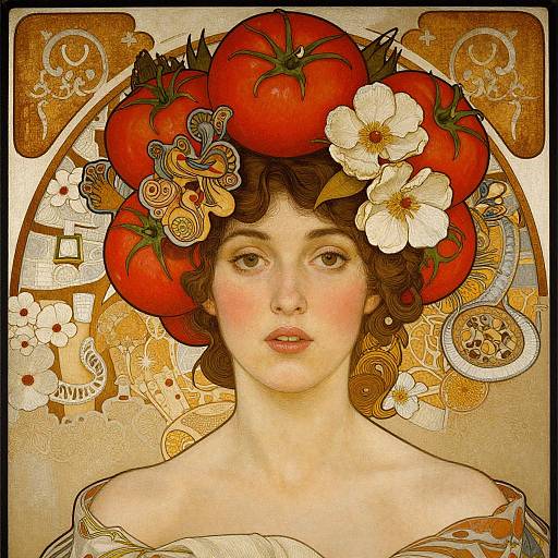 Woman with Tomato and Flower Headpiece