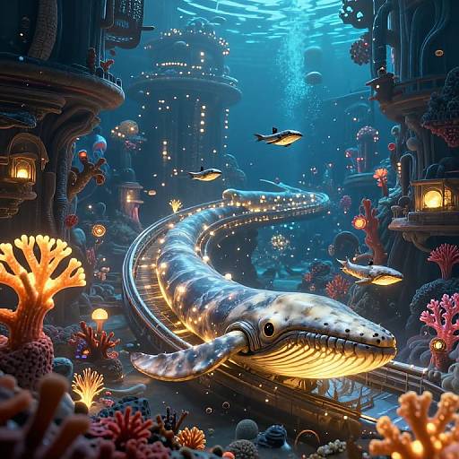 Ethereal Bioluminescent Underwater Cityscape