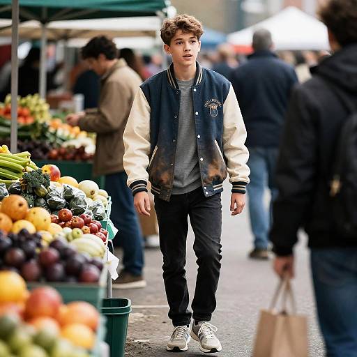 Confident Teen in Worn Varsity Jacket