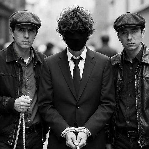 Dramatic Black-and-White Portrait of Three Men