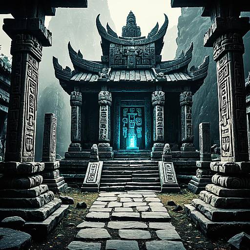 Mystic Ancient Temple with Glowing Glyphs