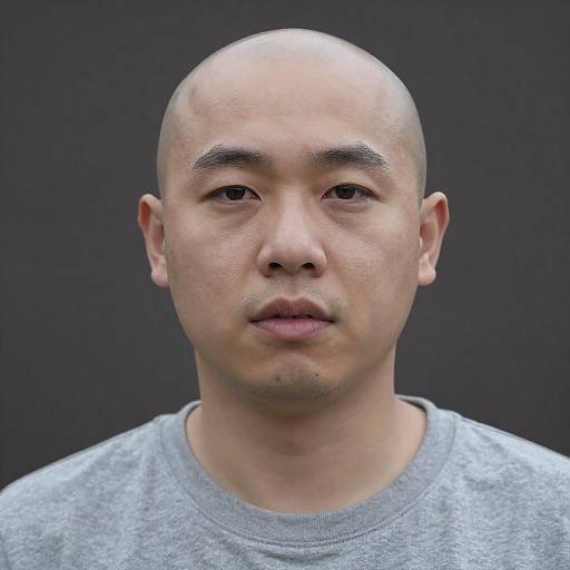 Close-Up Portrait of Bald Asian Man