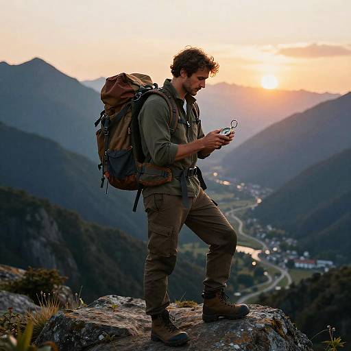Realistic Explorer Portrait in Mountains