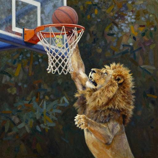 Monet-Style Lion Dunking a Basketball
