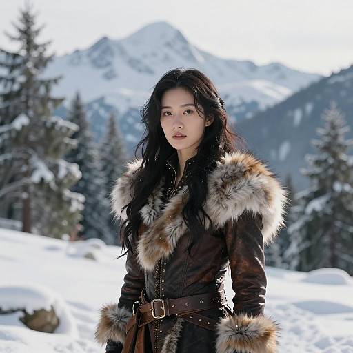Majestic Fantasy Woman in Snowy Landscape