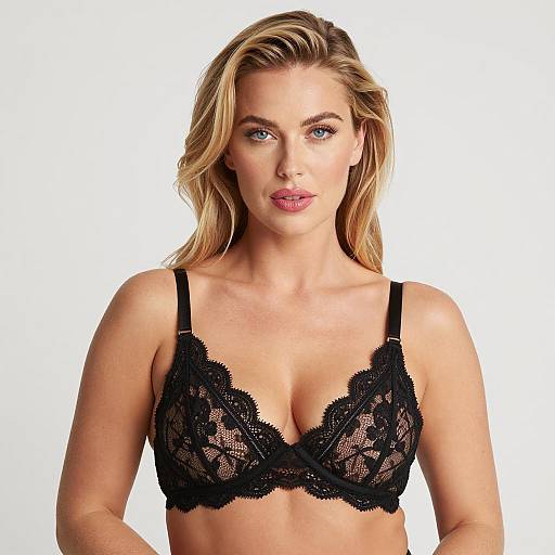 Blonde Woman in Black Lace Bra
