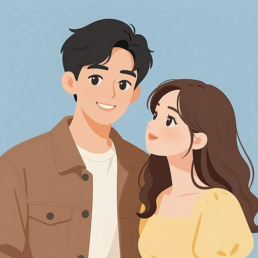 Couple Illustration with Blue Background