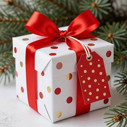 Polka-Dotted Christmas Present with Ribbon