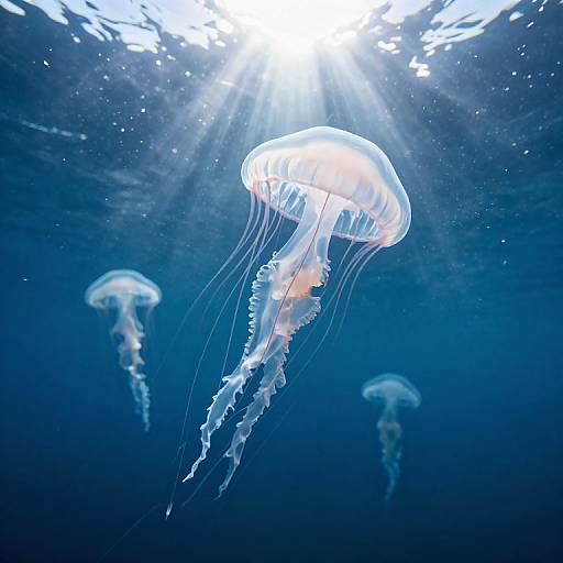 Ethereal Jellyfish Beneath Sunlit Sea