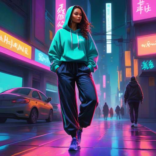 Woman in Neon-Lit Urban Adventure