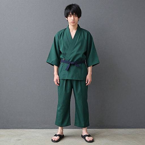 Realistic Photo of Boy in Green Outfit