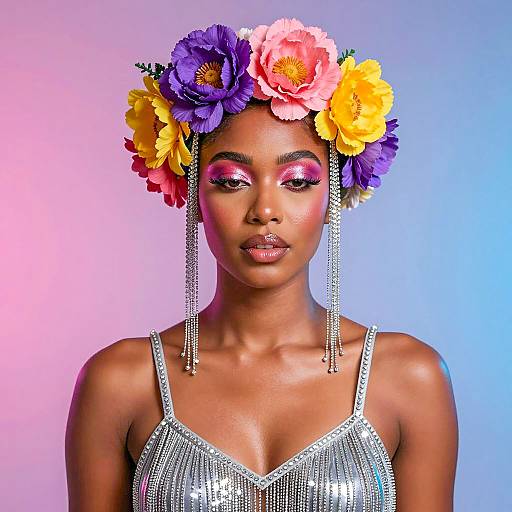 Vibrant Woman with Floral Crown Art