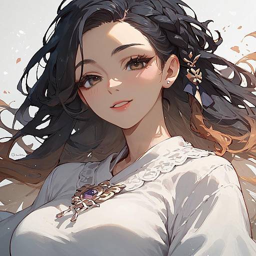 Smiling Anime Girl with Gradient Black Hair